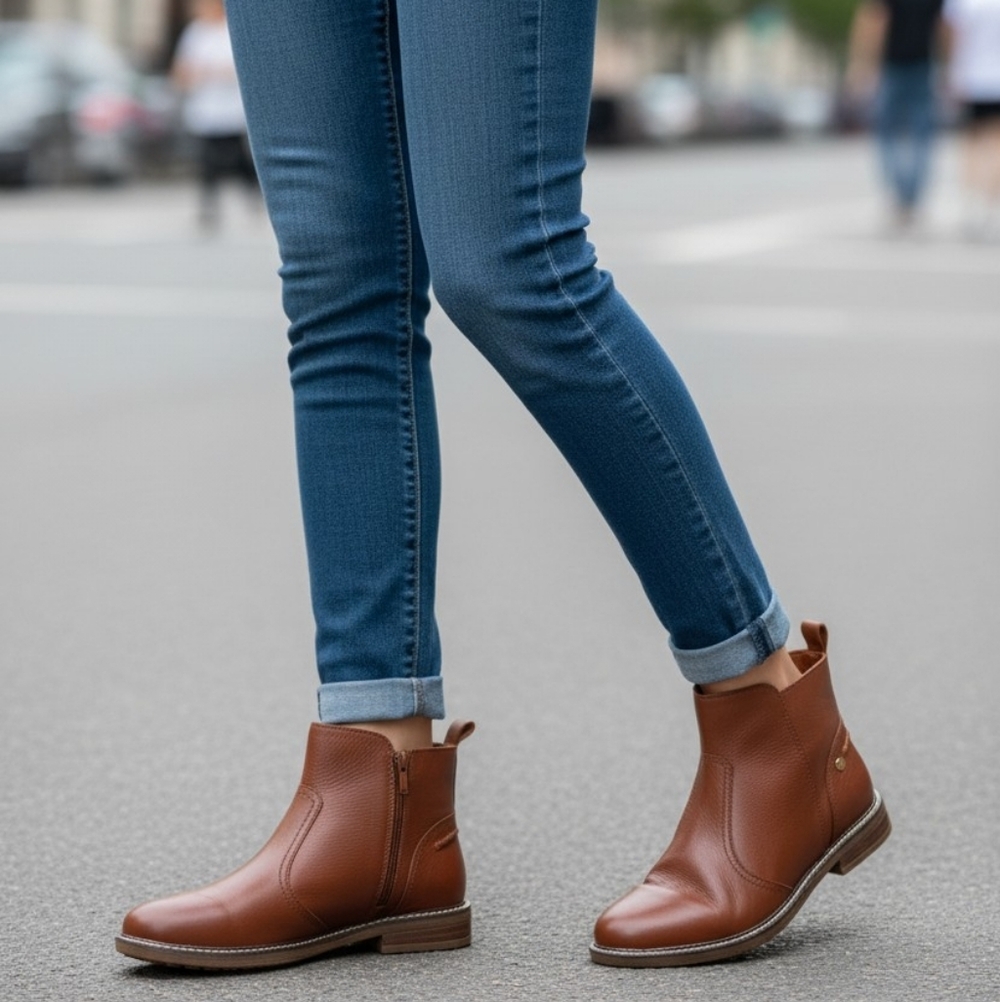 Easy Spirit Women's Chestnut Brown Leather Ankle Bootie